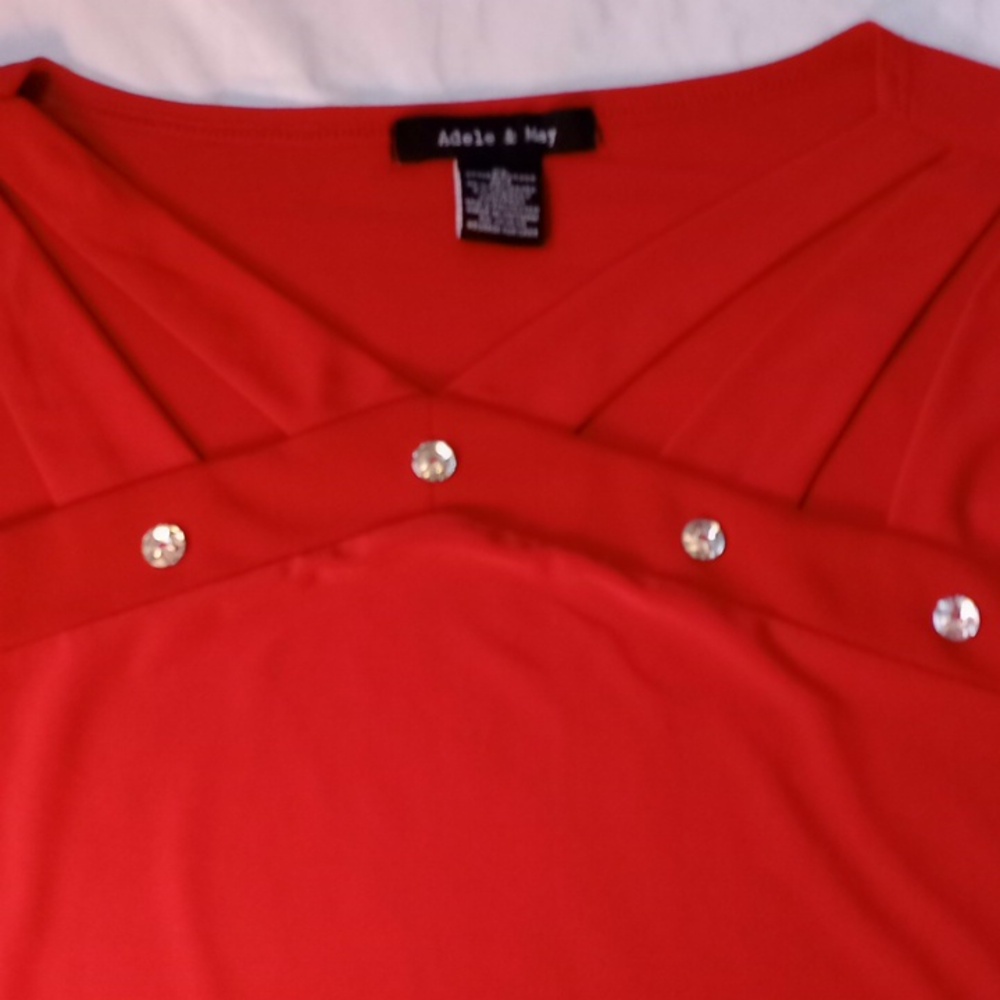 Adele & May Vibrant Red Blouse w/ Strap Detail & Rhinestones | XL - Picture 9 of 10
